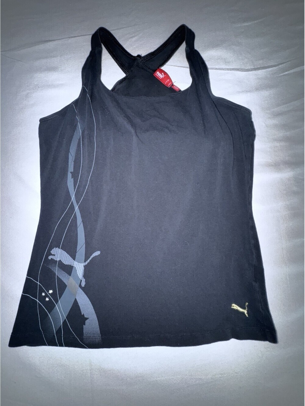 Puma Juniors Black Racerback Tank Top L Graphic Logo Athletic Y2K